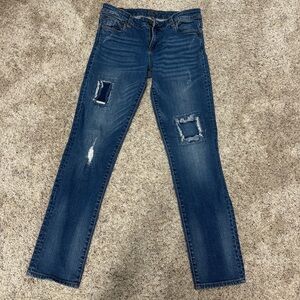 Kut from the Kloth Dark Blue Distressed Straight Leg Jeans
